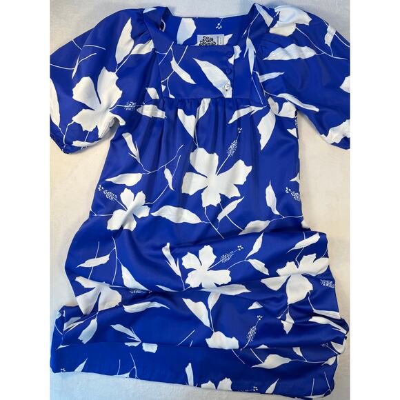 1970s Hilo Hattie Vintage Hawaiian Dress Blue White Muumuu Long Maxi S M - Picture 4 of 11